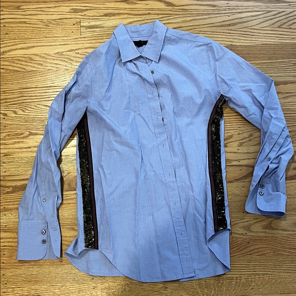 Men's Blue Button-Up Shirt with Black Accents